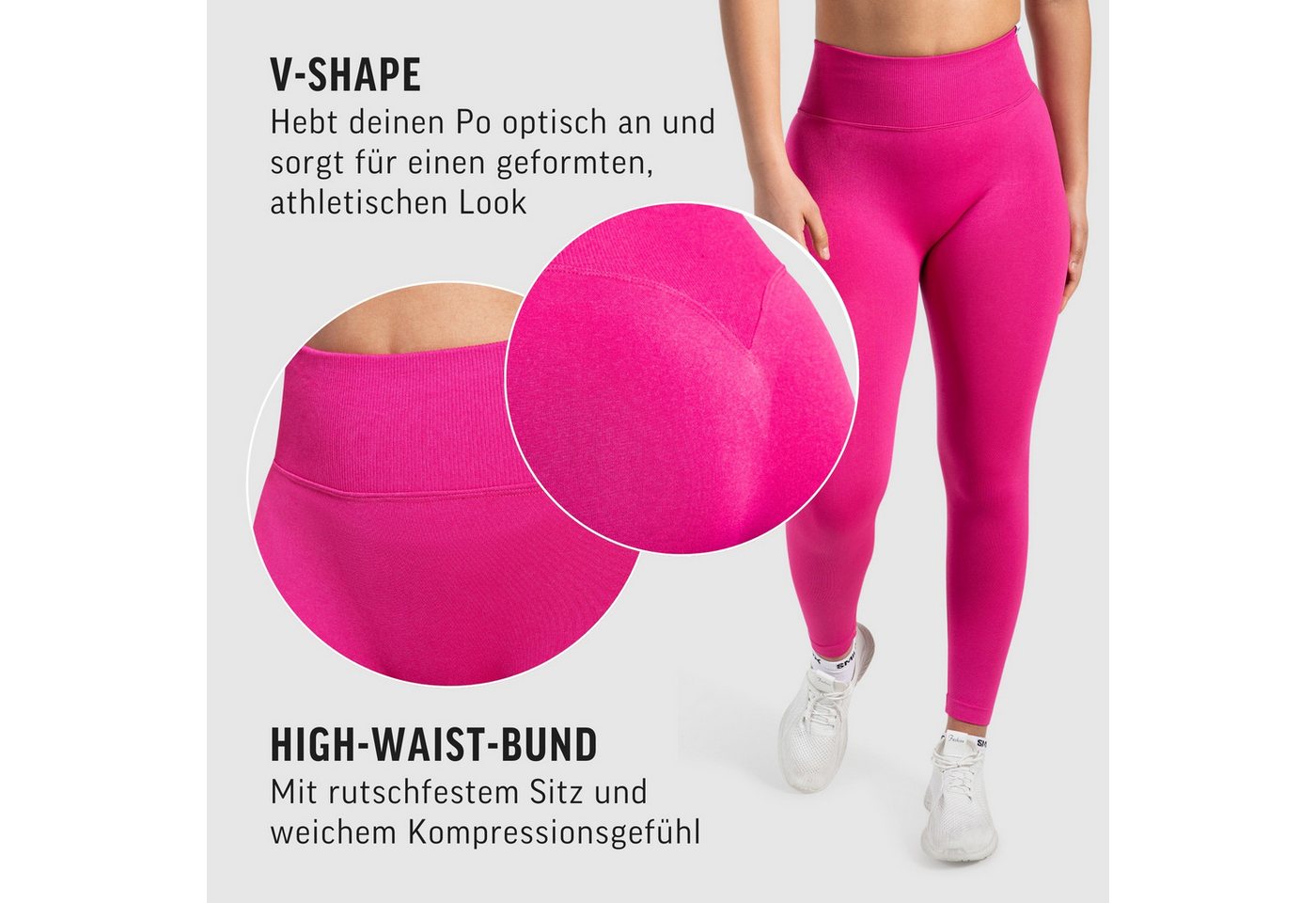 Smilodox Leggings Sena, Nahtlose High Waist Sportleggings mit V-Kontur & Shaped Fit Figurformende Trainingshose aus atmungsaktivem Funktionsmaterial – Bild 5 von 5