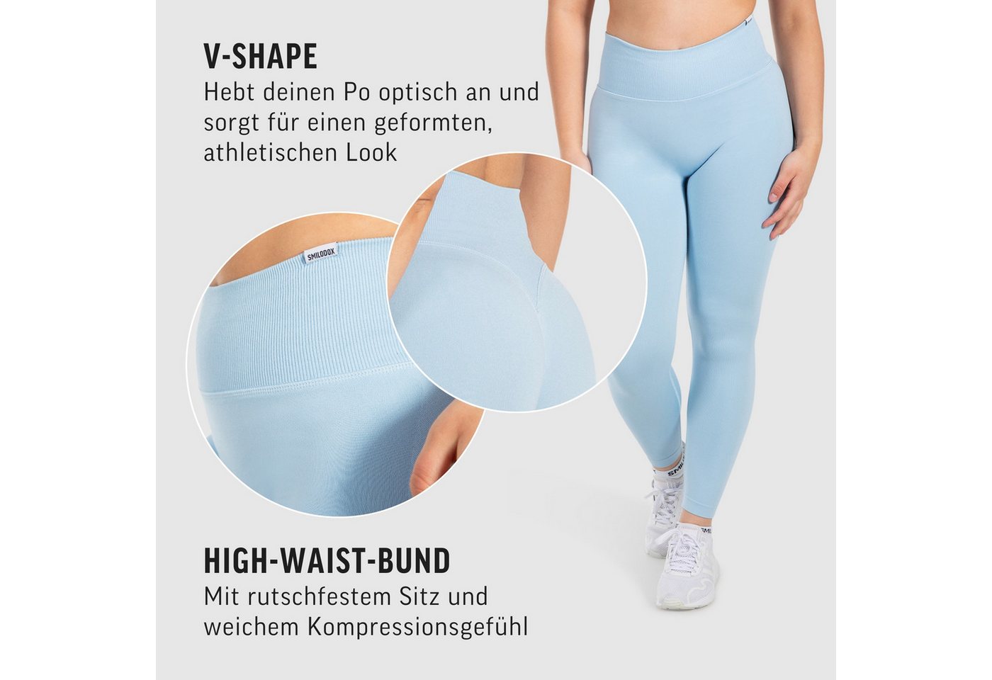 Smilodox Leggings Sena, Nahtlose High Waist Sportleggings mit V-Kontur & Shaped Fit Figurformende Trainingshose aus atmungsaktivem Funktionsmaterial – Bild 5 von 5