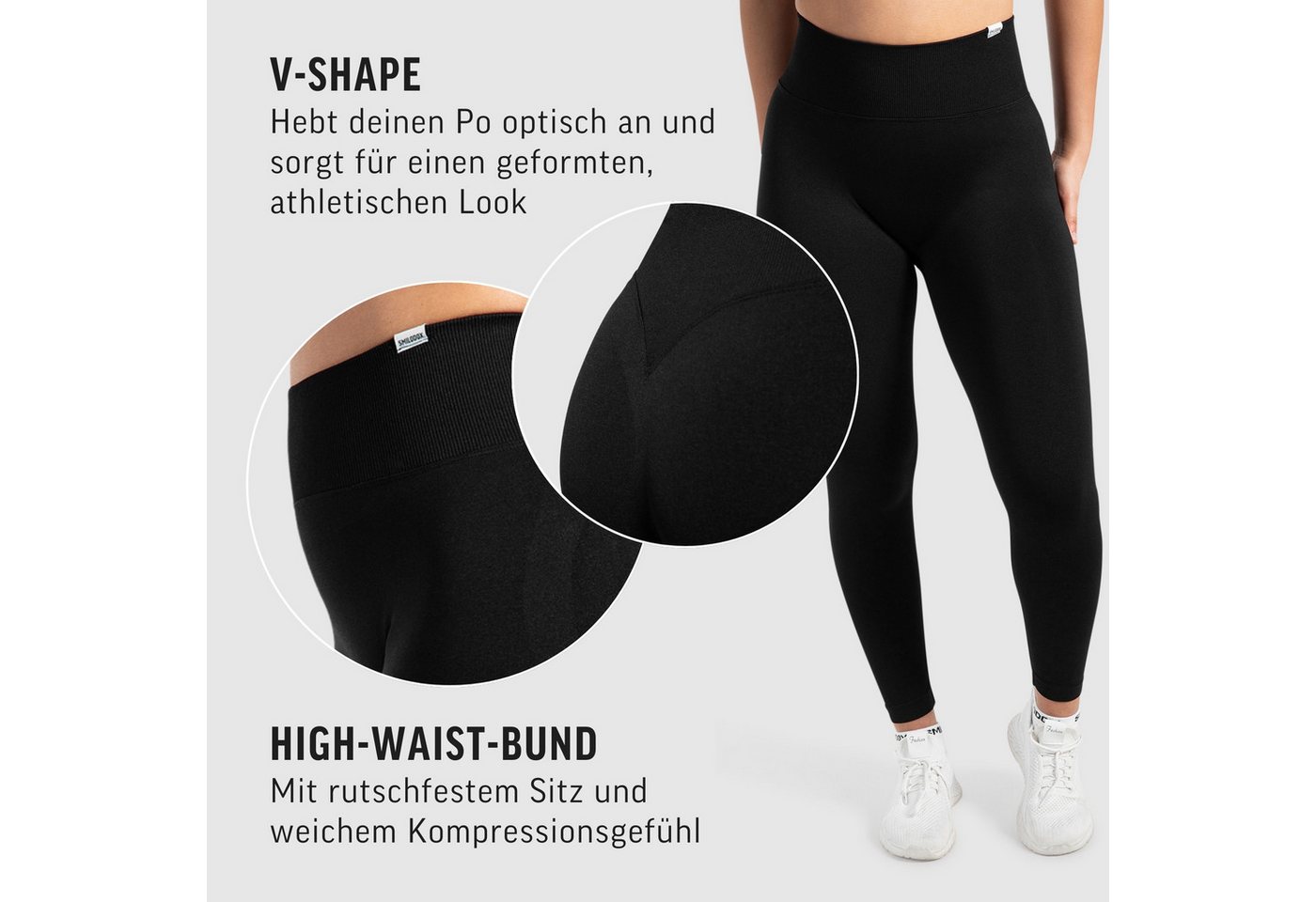 Smilodox Leggings Sena, Nahtlose High Waist Sportleggings mit V-Kontur & Shaped Fit Figurformende Trainingshose aus atmungsaktivem Funktionsmaterial – Bild 5 von 5