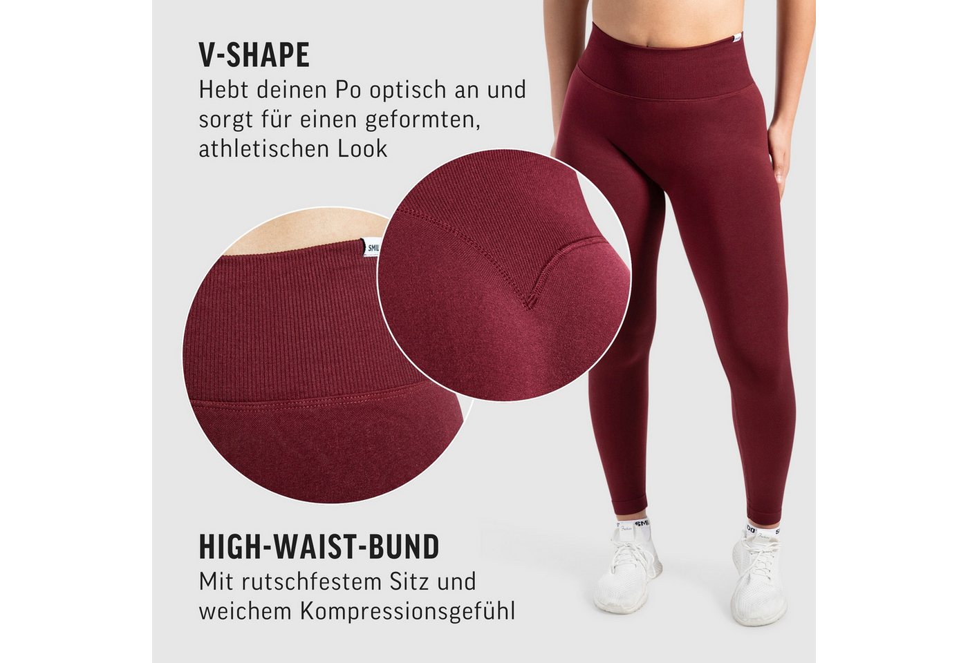 Smilodox Leggings Sena, Nahtlose High Waist Sportleggings mit V-Kontur & Shaped Fit Figurformende Trainingshose aus atmungsaktivem Funktionsmaterial – Bild 5 von 5