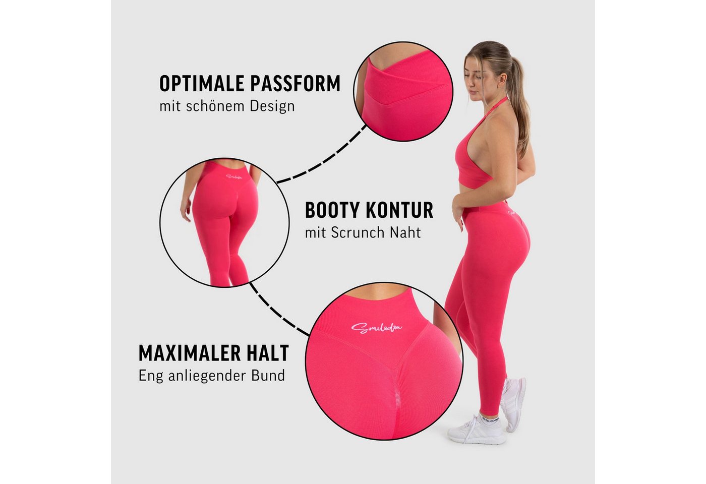 Smilodox Leggings Silvia, High Waist Sporthose Blickdicht Yogahose Booty Scrunch Leggings Damen Seamless Smilodox Label Fitness – Bild 5 von 5