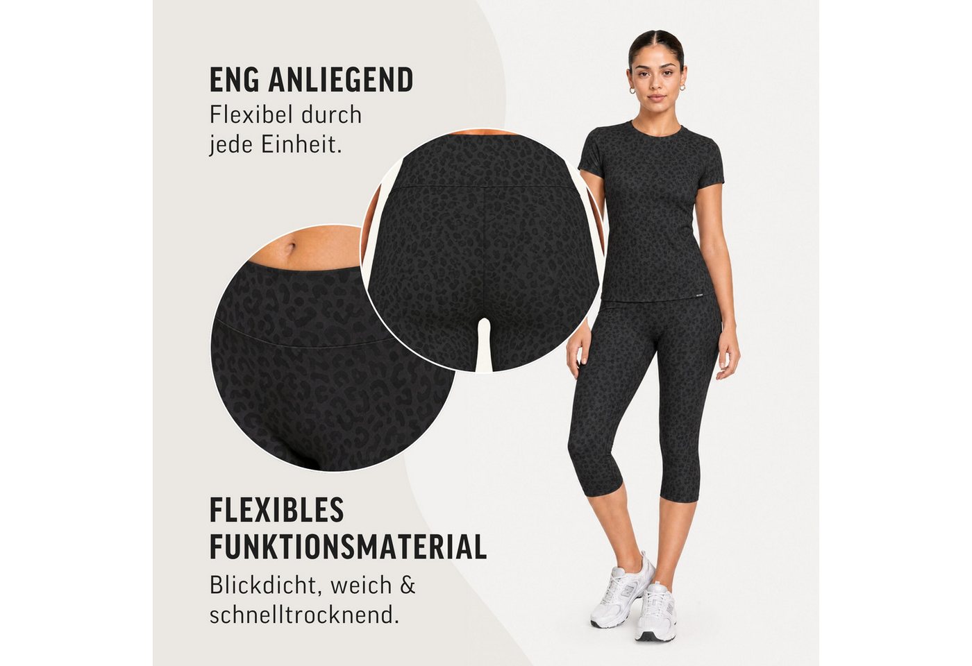 Smilodox Leggings Velvara, Capri Hose mit Leo-Muster, High Waist, für Gym & Laufen Leo-Print, 4-Wege-Stretch, blickdicht, schnelltrocknend – Bild 5 von 5