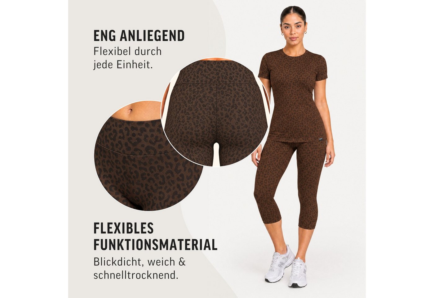 Smilodox Leggings Velvara, Capri Hose mit Leo-Muster, High Waist, für Gym & Laufen Leo-Print, 4-Wege-Stretch, blickdicht, schnelltrocknend – Bild 5 von 5