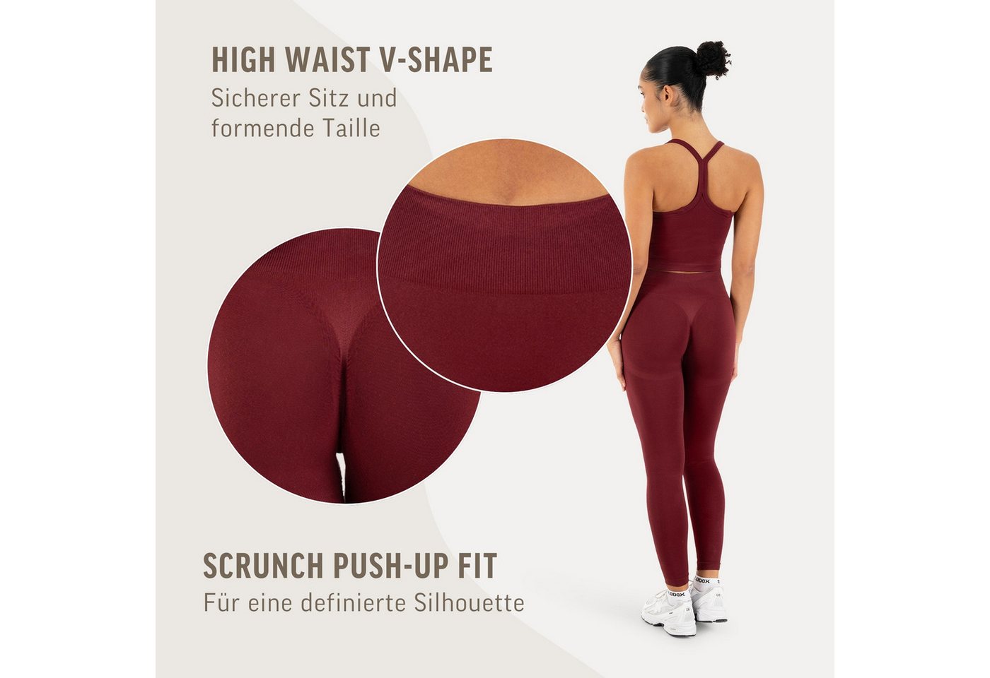 Smilodox Leggings Vonda, Scrunch Sporthose Damen, Shaped Fit, Seamless, Gym & Yoga V-Shape Bund, Seamless, Booty Shape, Push Effect, Squatproof – Bild 5 von 5