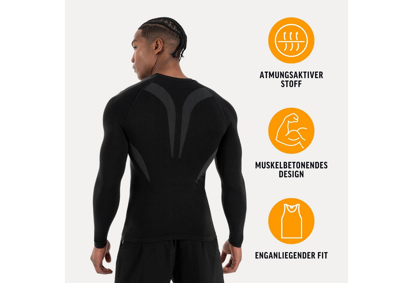 Smilodox Longsleeve Carnos, Compression Shirt Herren, Langarmshirt für Gym & Training Compression Fit, Seamless, atmungsaktiv, Body Mapping, Stretch – Bild 2 von 5