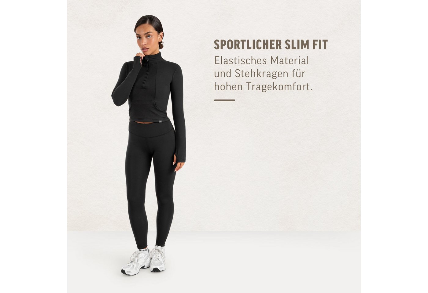 Smilodox Longsleeve Naveya Damen, Half Zip Sweatshirt, Slim Fit, für Gym, Training Half Zip, Stehkragen, Stretch Material, elastisch – Bild 3 von 5