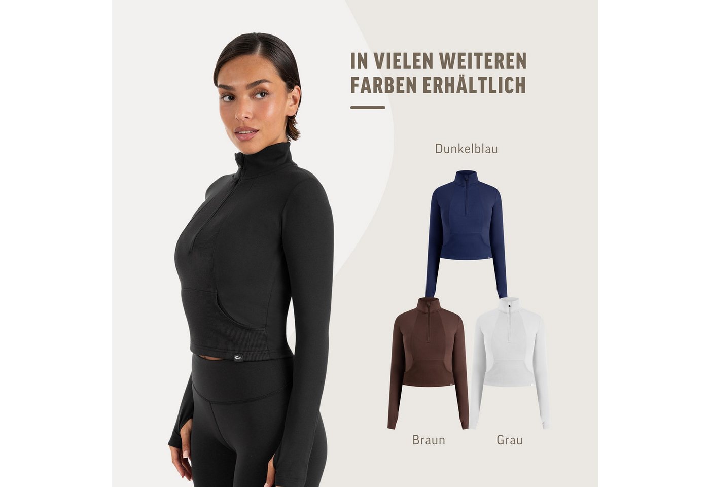 Smilodox Longsleeve Naveya Damen, Half Zip Sweatshirt, Slim Fit, für Gym, Training Half Zip, Stehkragen, Stretch Material, elastisch – Bild 4 von 5