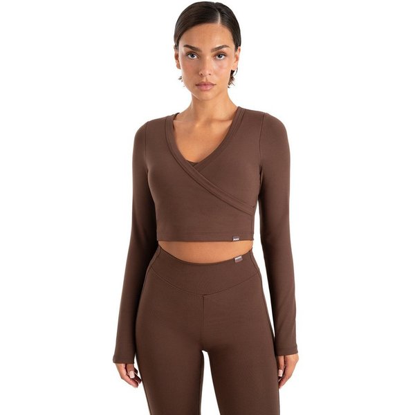 Smilodox Longsleeve Niora Damen, Crop Langarmshirt, Slim Fit, V-Ausschnitt Cropped Schnitt, V-Neck, Stretch, figurbetont, Performance