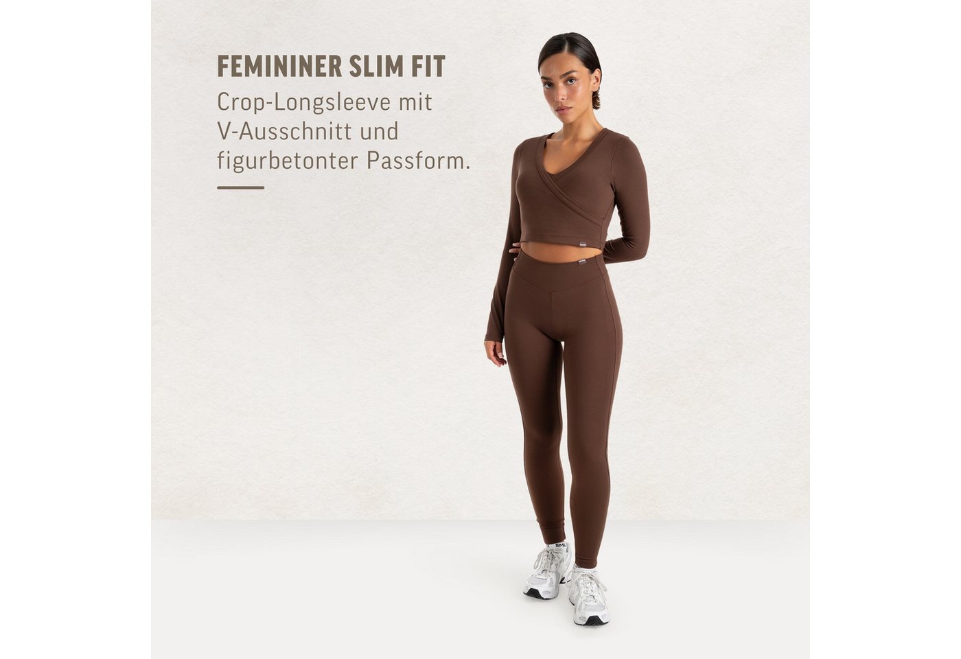 Smilodox Longsleeve Niora Damen, Crop Langarmshirt, Slim Fit, V-Ausschnitt Cropped Schnitt, V-Neck, Stretch, figurbetont, Performance – Bild 3 von 5