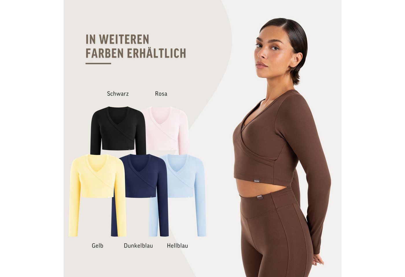 Smilodox Longsleeve Niora Damen, Crop Langarmshirt, Slim Fit, V-Ausschnitt Cropped Schnitt, V-Neck, Stretch, figurbetont, Performance – Bild 4 von 5