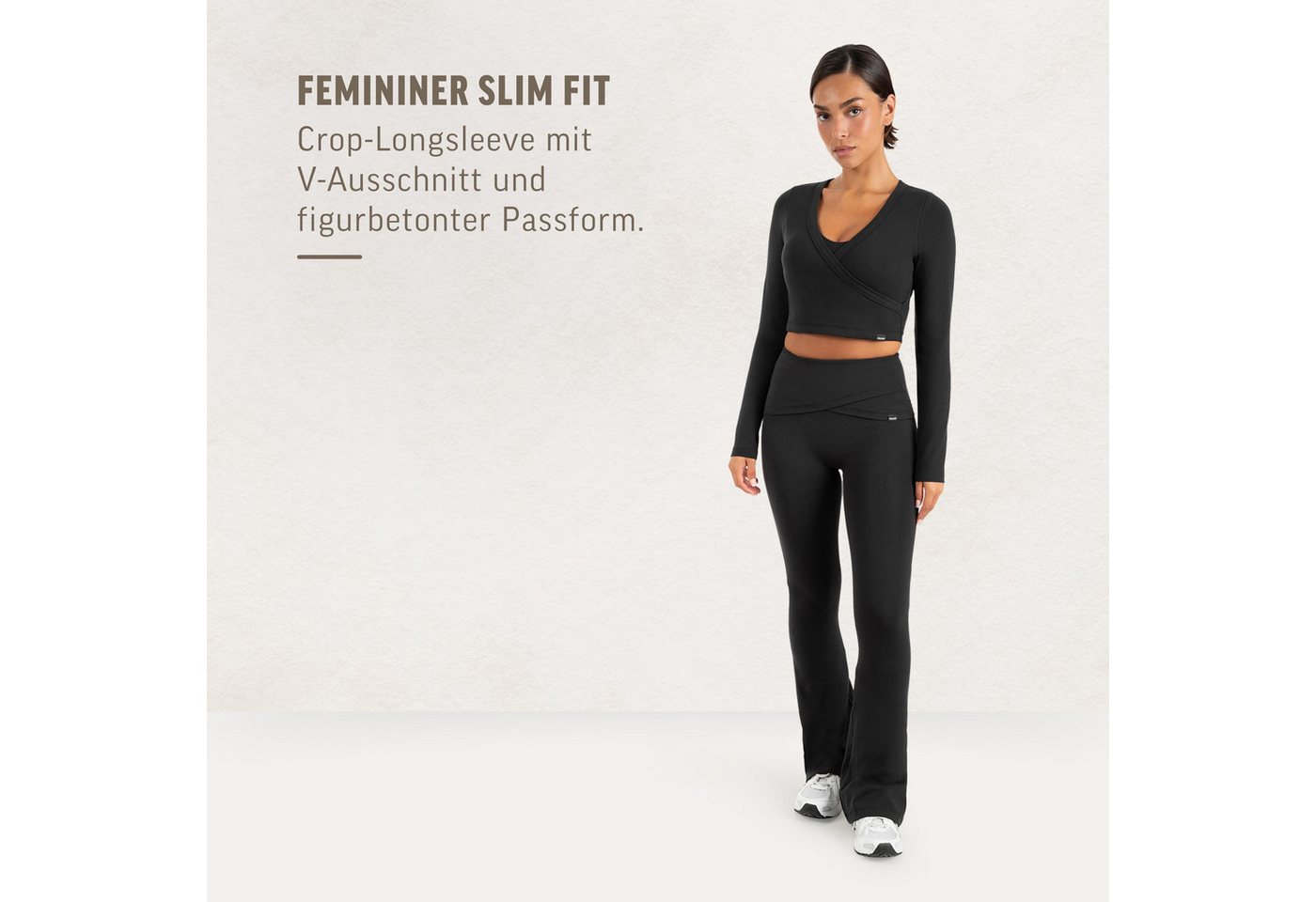 Smilodox Longsleeve Niora Damen, Crop Langarmshirt, Slim Fit, V-Ausschnitt Cropped Schnitt, V-Neck, Stretch, figurbetont, Performance – Bild 3 von 5