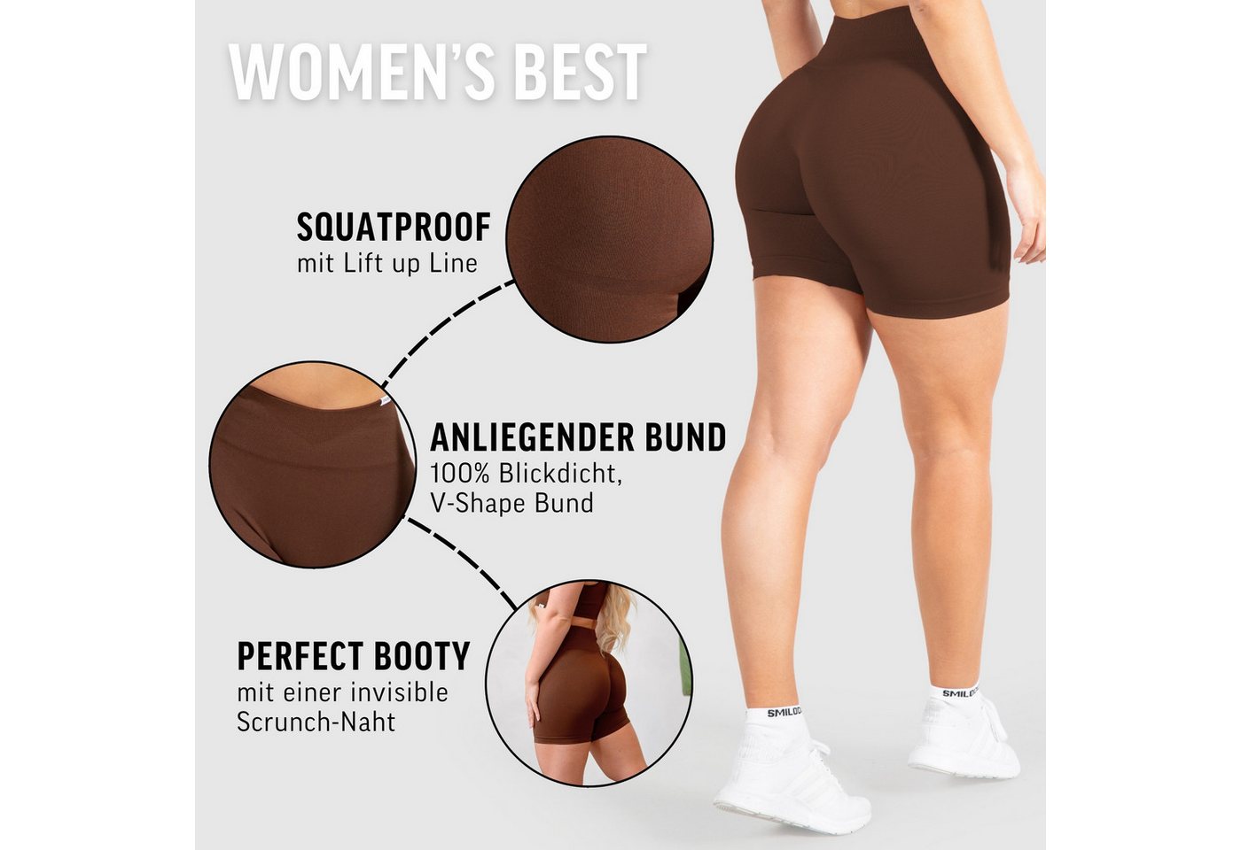 Smilodox Shorts Amaze Pro, Shaped Fit Push Up Booty Radlerhose V-Shape Seamless High Waist Hotpants Scrunch-Effekt Squatproof Gym Yoga Alltag – Bild 5 von 5