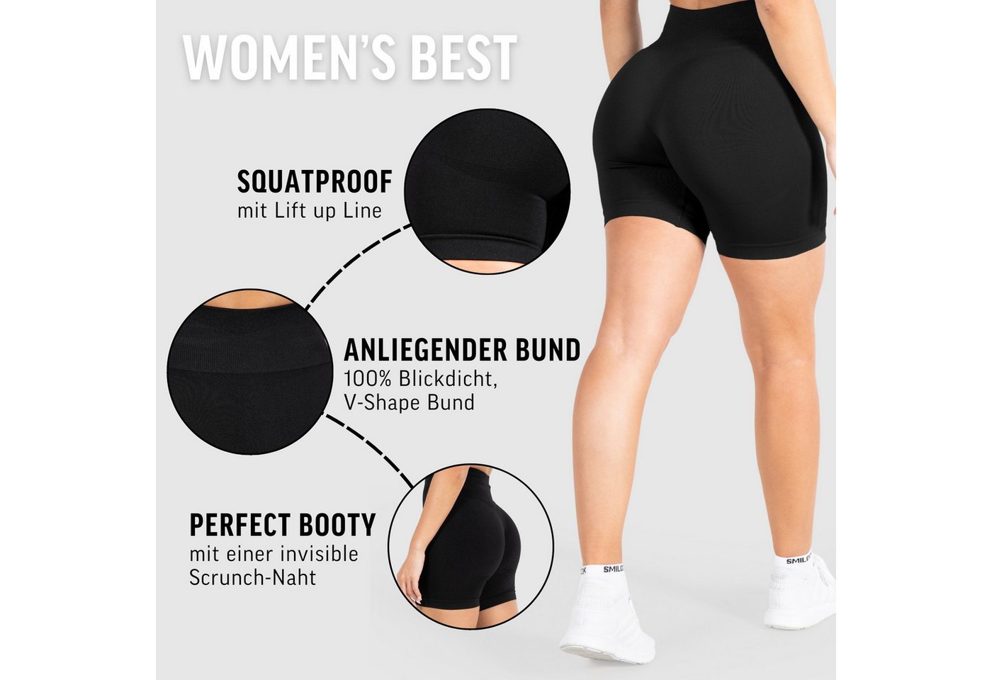 Smilodox Shorts Amaze Pro, Shaped Fit Push Up Booty Radlerhose V-Shape Seamless High Waist Hotpants Scrunch-Effekt Squatproof Gym Yoga Alltag – Bild 5 von 5