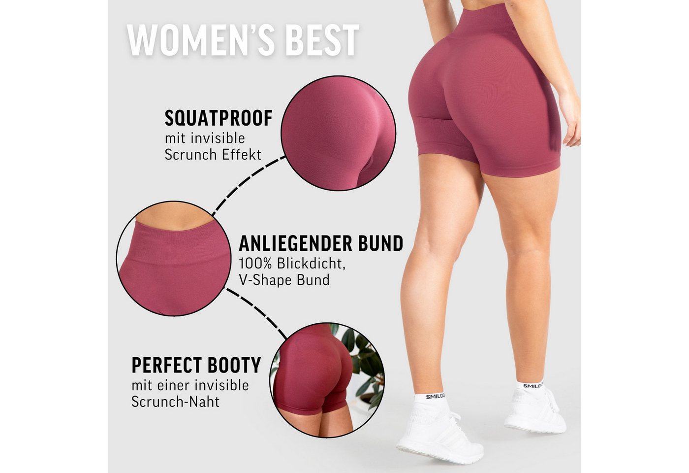 Smilodox Shorts Amaze Pro, Shaped Fit Push Up Booty Radlerhose V-Shape Seamless High Waist Hotpants Scrunch-Effekt Squatproof Gym Yoga Alltag – Bild 5 von 5
