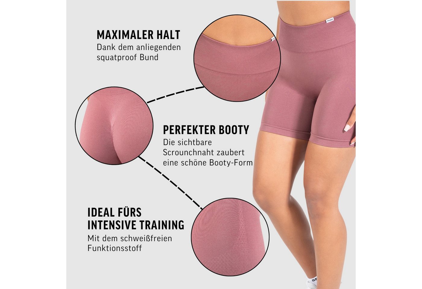 Smilodox Shorts Amaze Scrunch, Blickdichte Radlerhose mit Unsichtbarer Scrunch-Effekt High Waist Squatproof Scrunch Shorts-Leggings Seamless Sport Fitness – Bild 5 von 5
