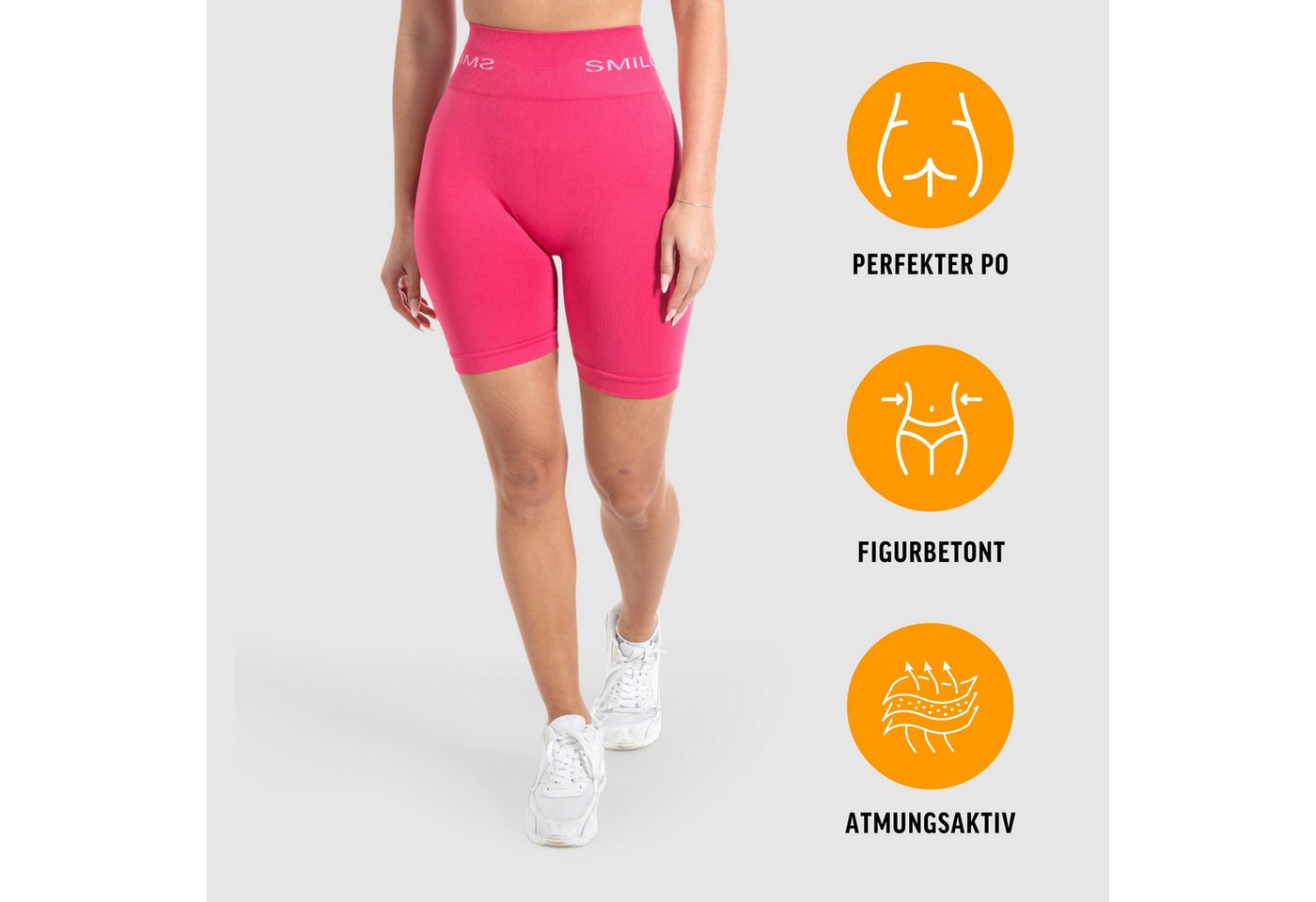 Smilodox Shorts Azura, Seamless Booty Scrunch Radlerhose mit Schriftzug Yoga & Gym Push Up High Waist Hotpants Blickdicht Shaped Fit Fitness Alltag – Bild 2 von 5
