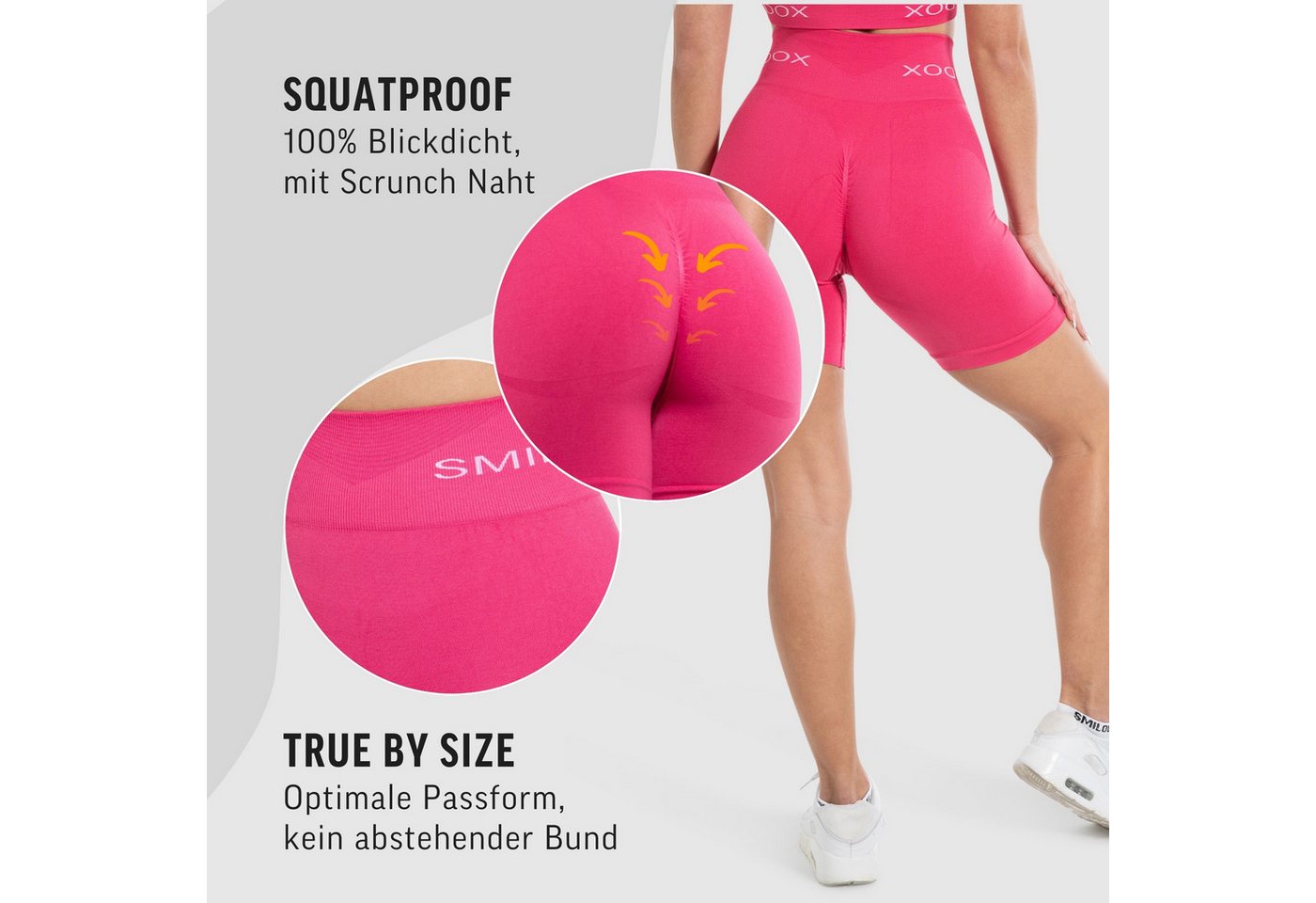 Smilodox Shorts Azura, Seamless Booty Scrunch Radlerhose mit Schriftzug Yoga & Gym Push Up High Waist Hotpants Blickdicht Shaped Fit Fitness Alltag – Bild 5 von 5