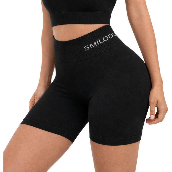 Smilodox Shorts Azura, Seamless Booty Scrunch Radlerhose mit Schriftzug Yoga & Gym Push Up High Waist Hotpants Blickdicht Shaped Fit Fitness Alltag