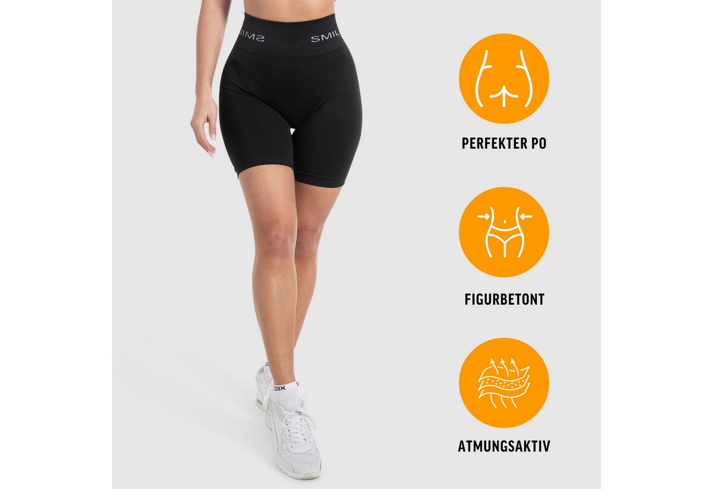 Smilodox Shorts Azura, Seamless Booty Scrunch Radlerhose mit Schriftzug Yoga & Gym Push Up High Waist Hotpants Blickdicht Shaped Fit Fitness Alltag – Bild 2 von 5