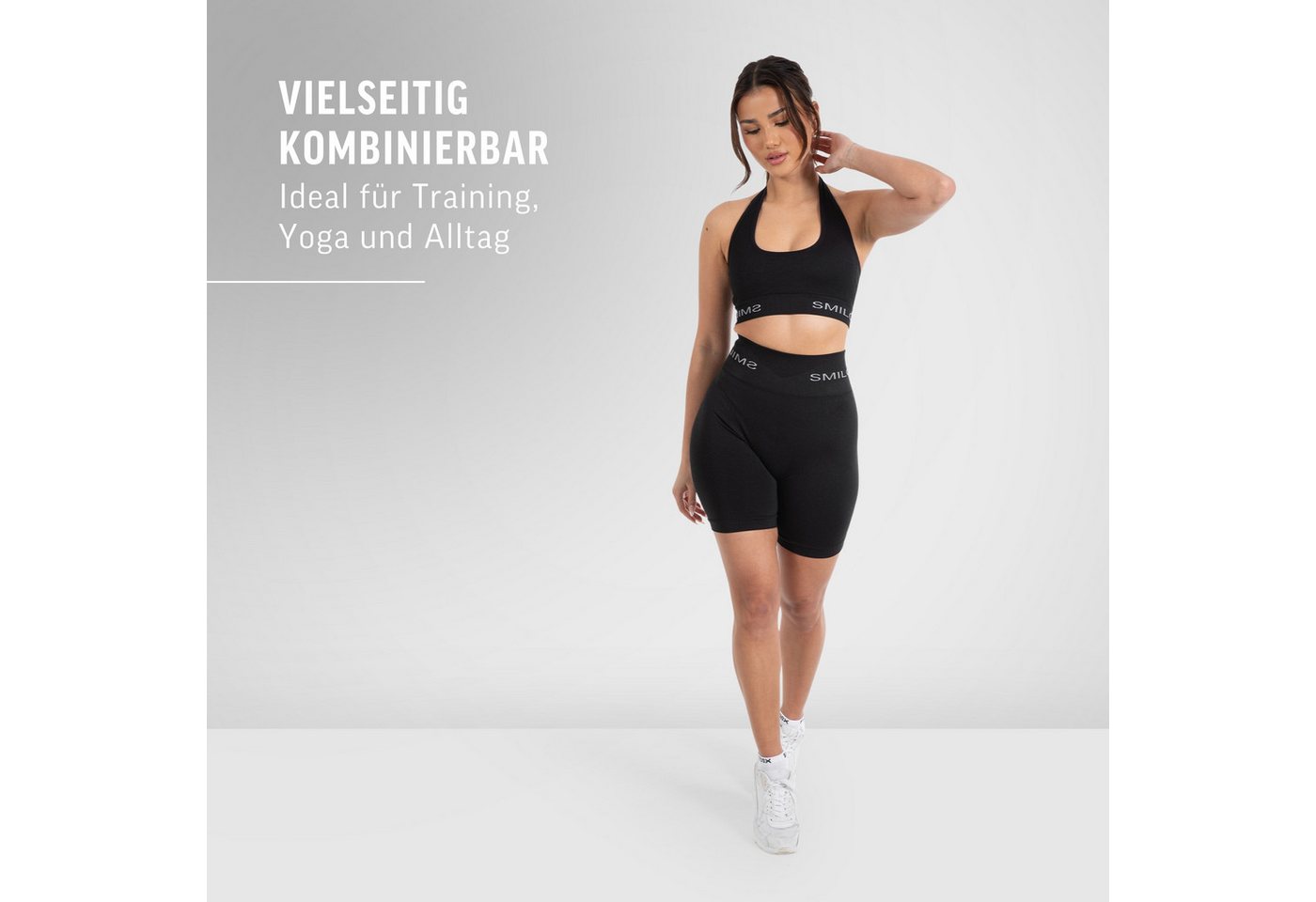 Smilodox Shorts Azura, Seamless Booty Scrunch Radlerhose mit Schriftzug Yoga & Gym Push Up High Waist Hotpants Blickdicht Shaped Fit Fitness Alltag – Bild 3 von 5