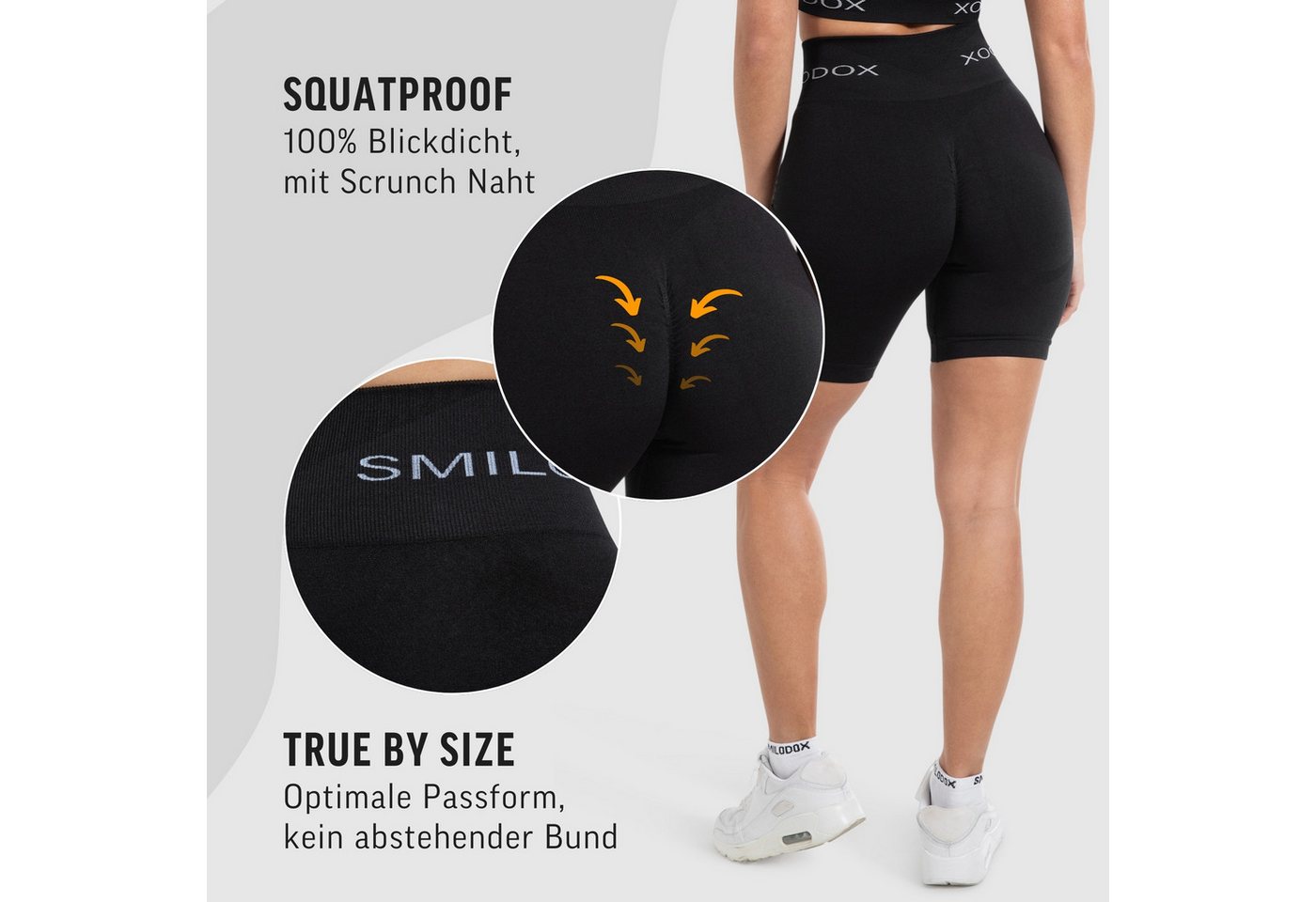 Smilodox Shorts Azura, Seamless Booty Scrunch Radlerhose mit Schriftzug Yoga & Gym Push Up High Waist Hotpants Blickdicht Shaped Fit Fitness Alltag – Bild 5 von 5