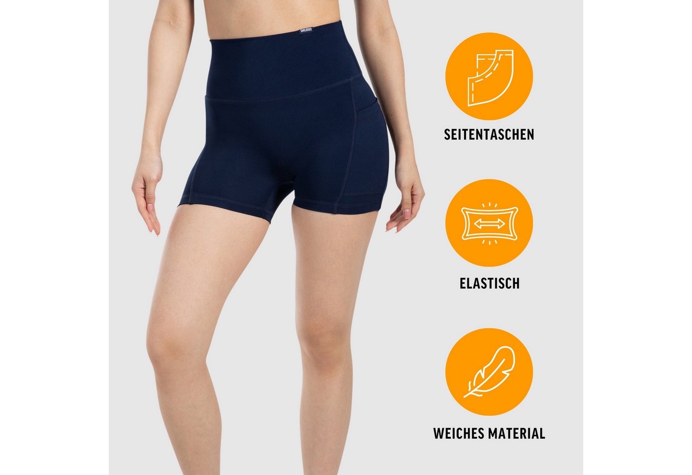 Smilodox Shorts Lissa, High Waist Radlerhose mit seitlichen Eingrifftaschen, elastisch Figurformender Bund, enganliegend, Training Alltag Fitness Yoga – Bild 2 von 5