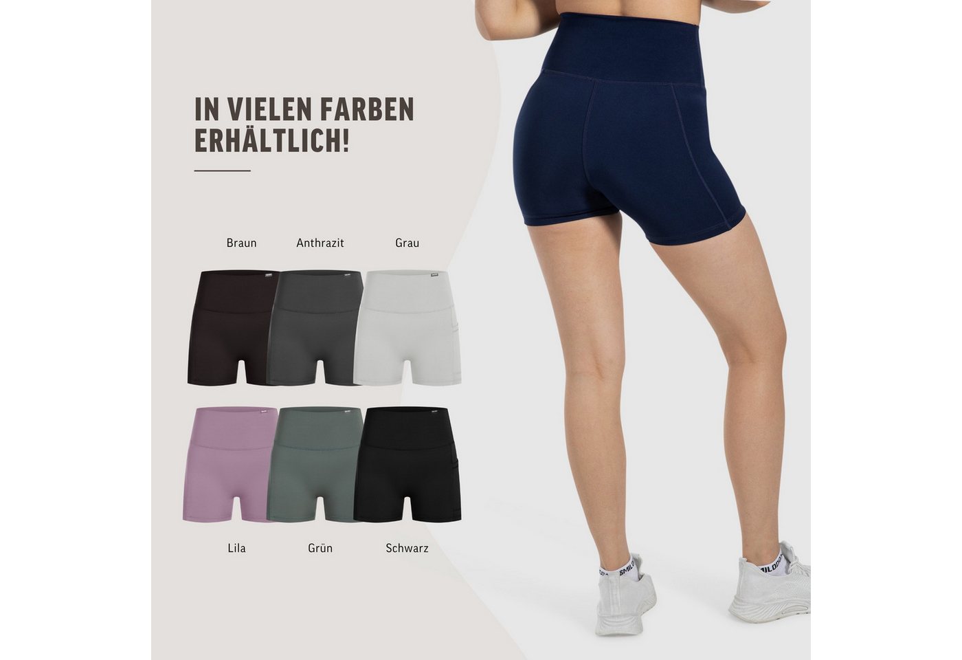 Smilodox Shorts Lissa, High Waist Radlerhose mit seitlichen Eingrifftaschen, elastisch Figurformender Bund, enganliegend, Training Alltag Fitness Yoga – Bild 4 von 5