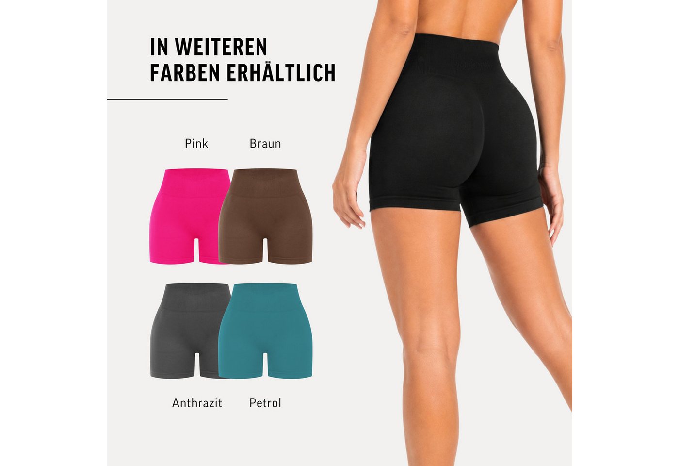 Smilodox Shorts Priska Pro, Seamless Radlerhose, High Waist Kurze Hose für Fitness nicht sichtbare Naht, V-Bund, Stretch, Gym & Yoga – Bild 4 von 5