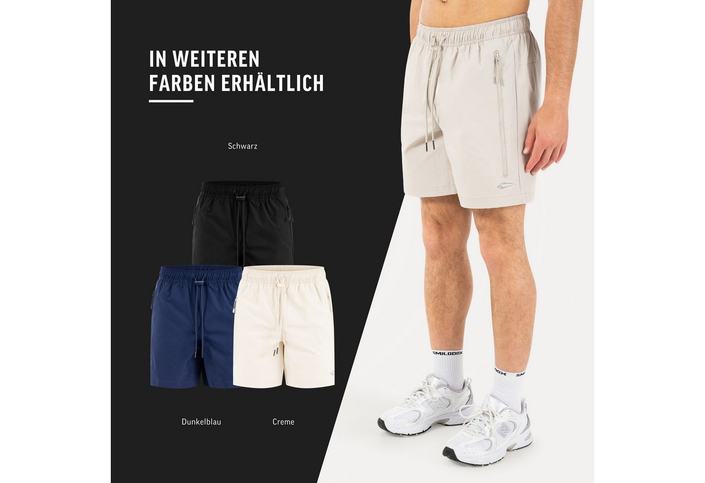 Smilodox Shorts Riven Herren, Sommershorts schnelltrocknend für Fitness & Training Zip Taschen, Gesäßtasche, Stretch, Kordelzug – Bild 4 von 5