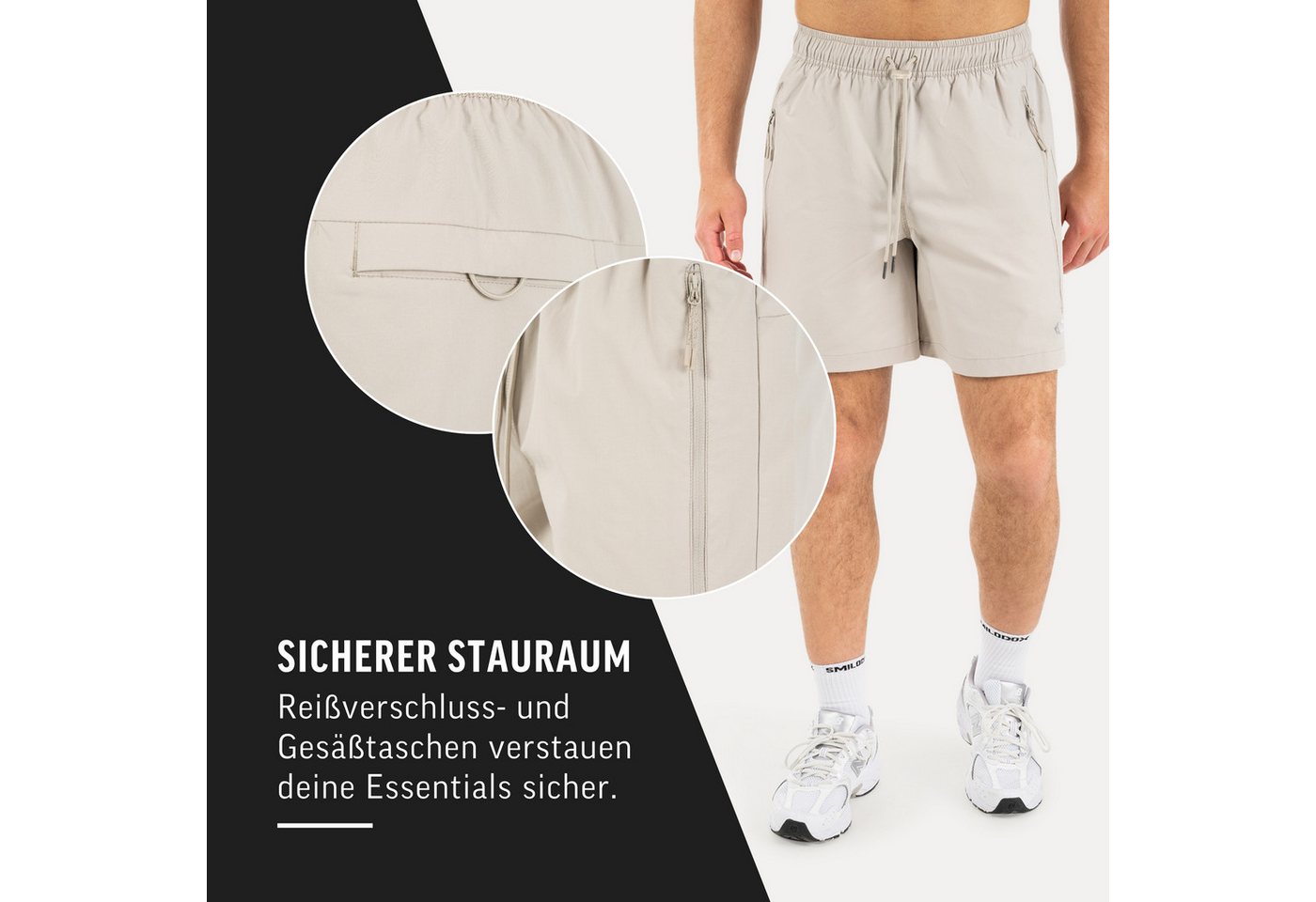 Smilodox Shorts Riven Herren, Sommershorts schnelltrocknend für Fitness & Training Zip Taschen, Gesäßtasche, Stretch, Kordelzug – Bild 5 von 5