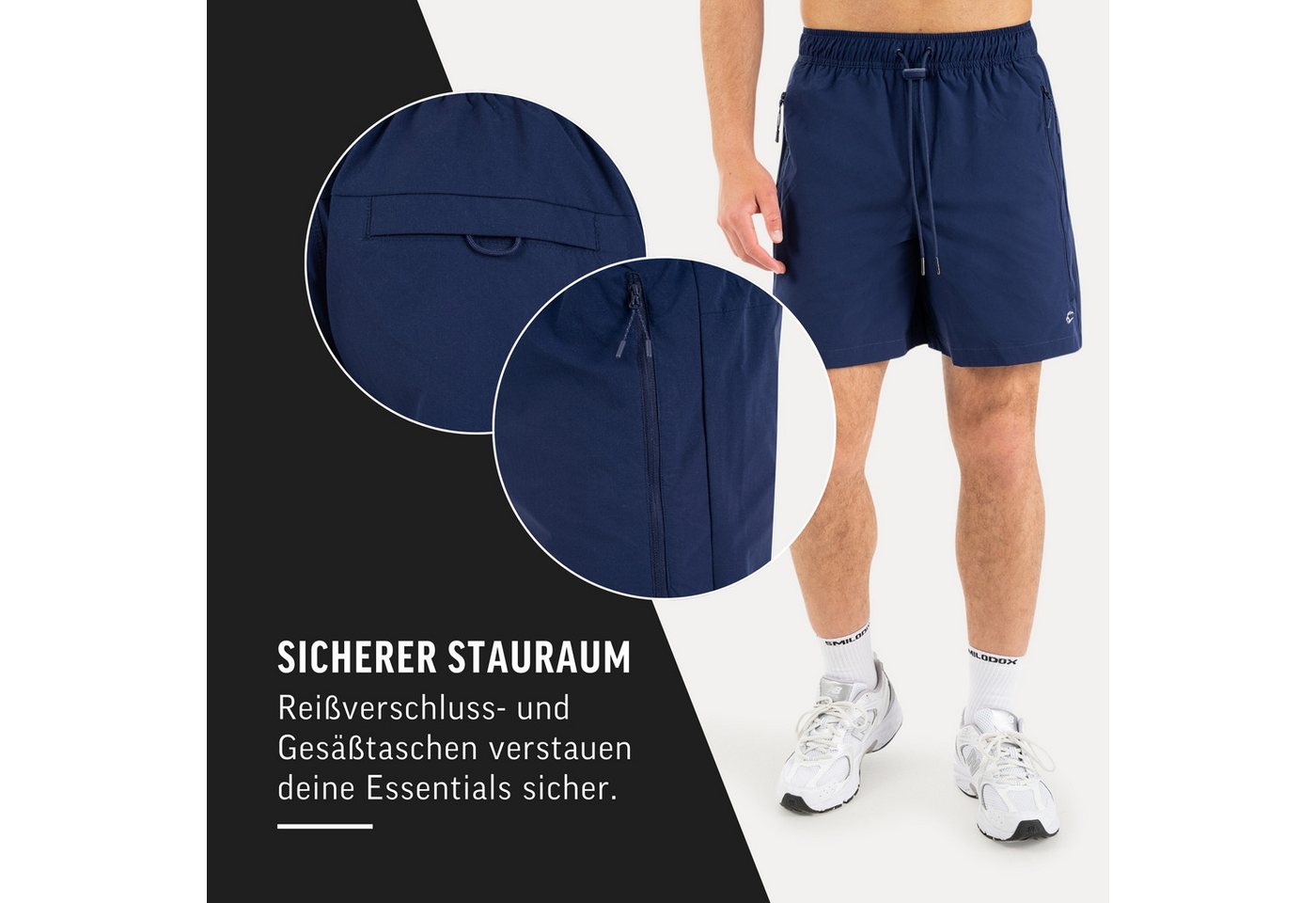 Smilodox Shorts Riven Herren, Sommershorts schnelltrocknend für Fitness & Training Zip Taschen, Gesäßtasche, Stretch, Kordelzug – Bild 5 von 5