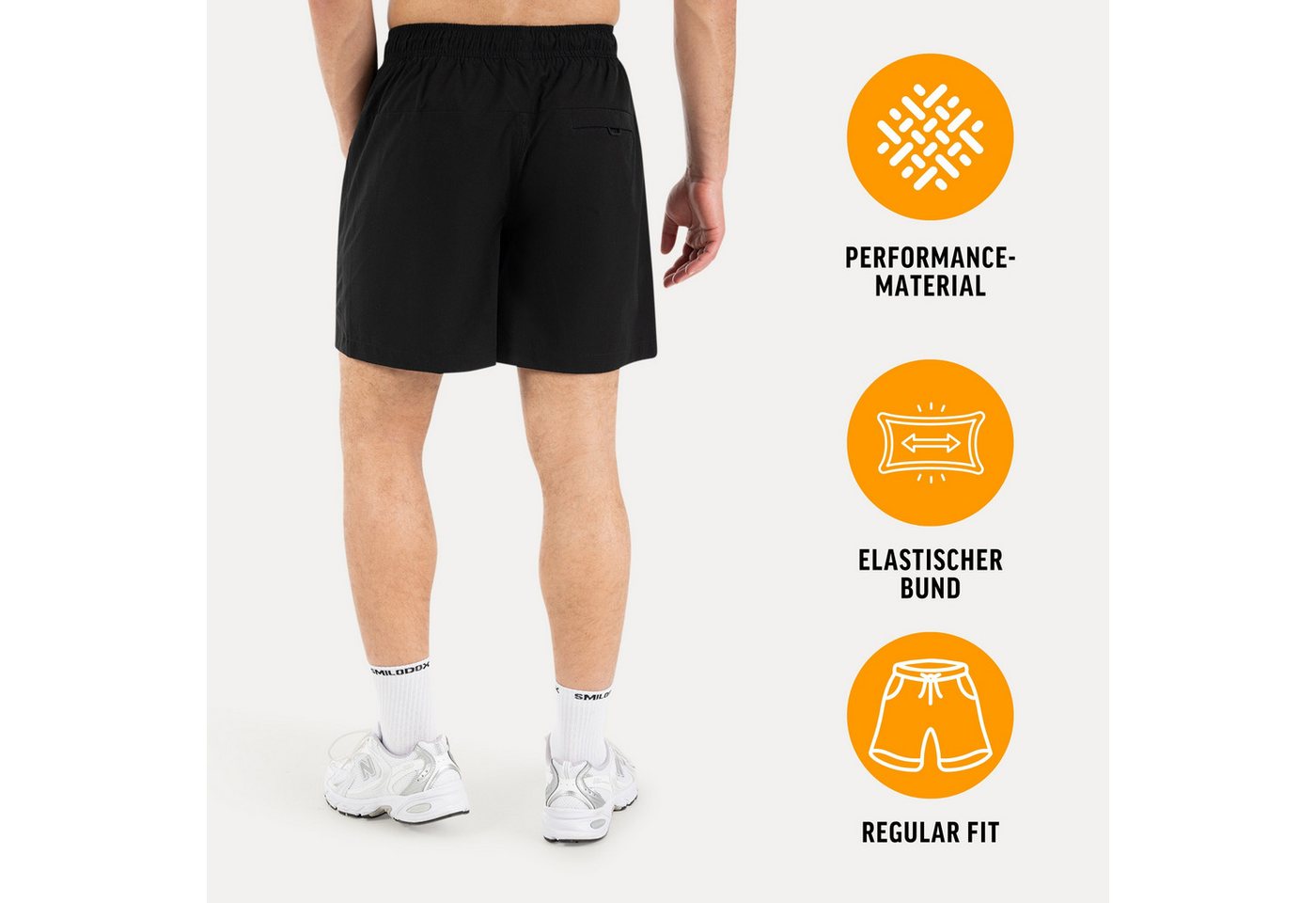 Smilodox Shorts Riven Herren, Sommershorts schnelltrocknend für Fitness & Training Zip Taschen, Gesäßtasche, Stretch, Kordelzug – Bild 2 von 5