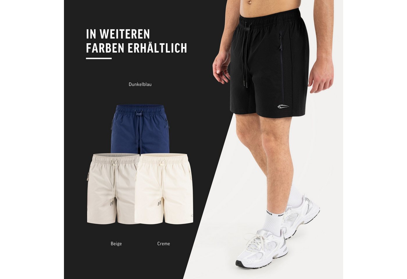 Smilodox Shorts Riven Herren, Sommershorts schnelltrocknend für Fitness & Training Zip Taschen, Gesäßtasche, Stretch, Kordelzug – Bild 4 von 5