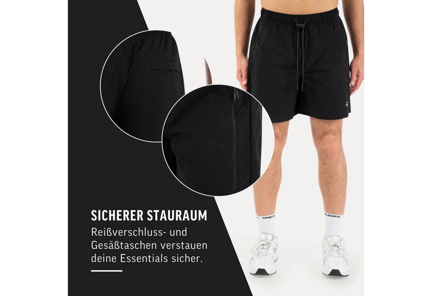Smilodox Shorts Riven Herren, Sommershorts schnelltrocknend für Fitness & Training Zip Taschen, Gesäßtasche, Stretch, Kordelzug – Bild 5 von 5