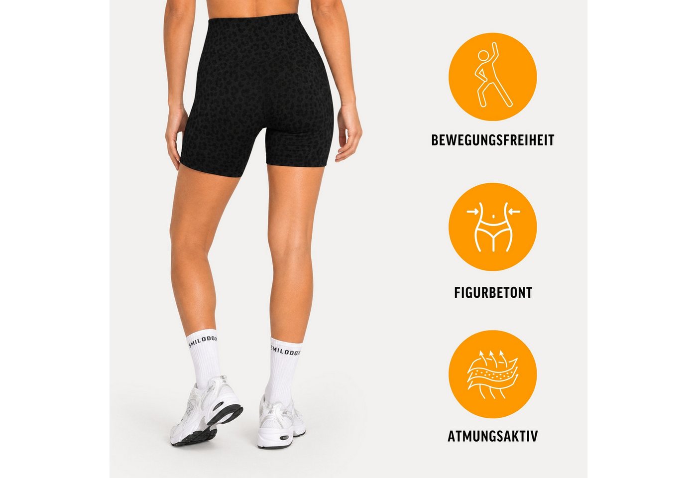 Smilodox Shorts Velvara, Leo-Muster Radlerhose, High Waist, für Gym & Yoga Yogashorts, blickdicht, 4-Wege-Stretch, schnelltrocknend – Bild 2 von 5