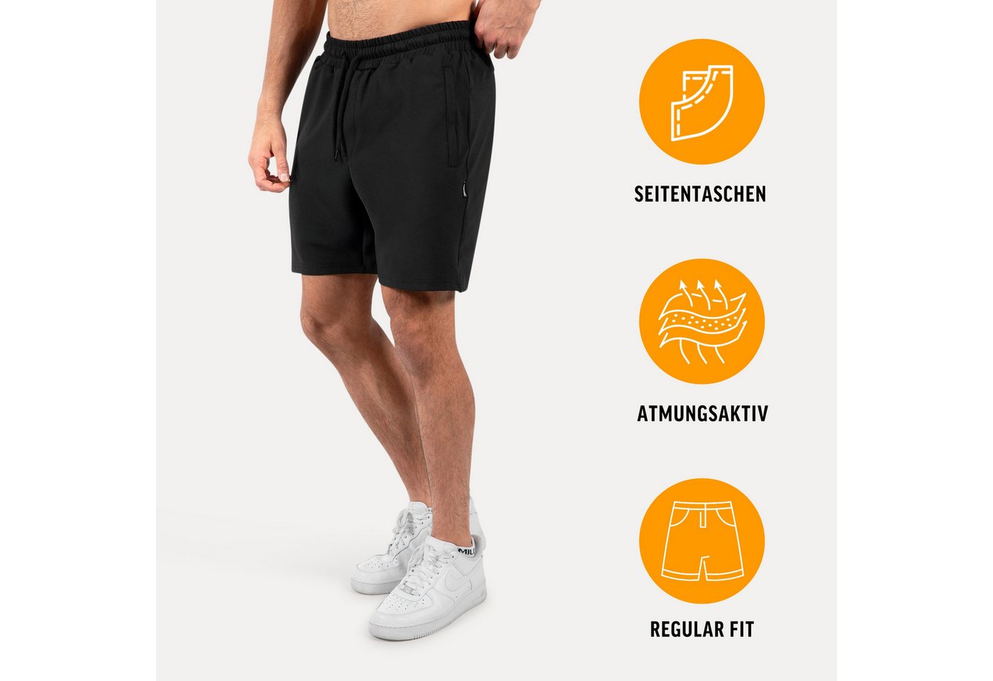 Smilodox Shorts Xion, Bequeme Sportshorts mit 3D Rubber Print, Training Hose elastischer Bund mit Kordelzug Hohe Bewegungsfreiheit Sport Alltag – Bild 2 von 5