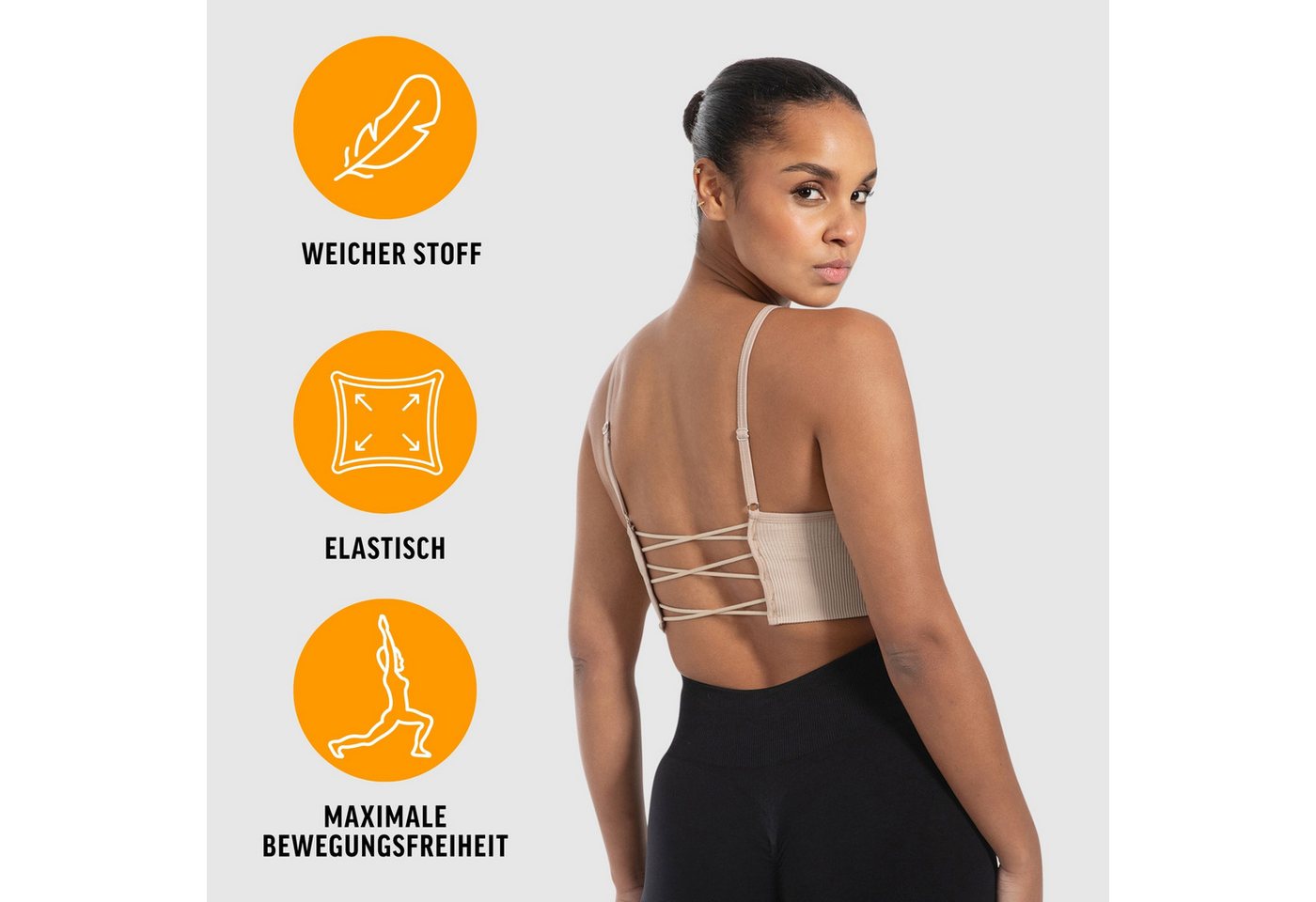 Smilodox Sport-BH Alma, Shaped Fit Yoga Bra, mit herausnehmbaren Cups V-Ausschnitt, Blickdicht, Ohne Bügel, Verstellbare Träger Sport Top – Bild 2 von 5