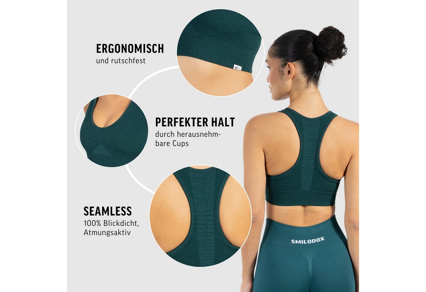 Smilodox Sport-BH Amaze Pro, Seamless Sport Bra Gerippter Stoff Fitness Yoga Alltag Raberback Top, Atmungsaktiv, ohne Bügel, Fitness – Bild 5 von 5