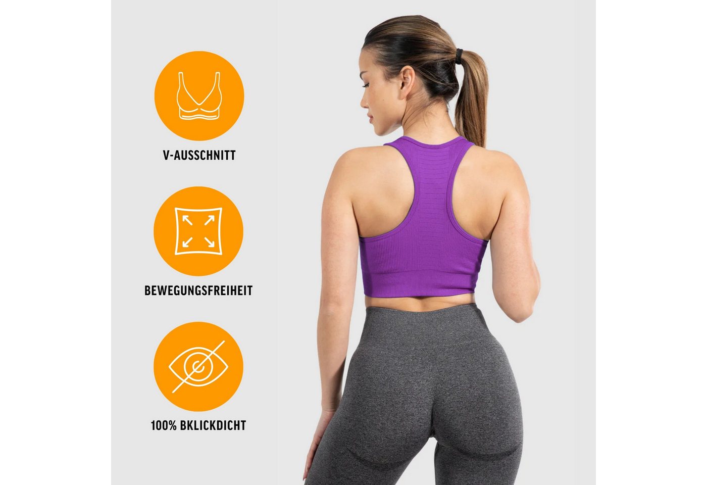 Smilodox Sport-BH Amaze Pro, Seamless Sport Bra Gerippter Stoff Fitness Yoga Alltag Raberback Top, Atmungsaktiv, ohne Bügel, Fitness – Bild 2 von 5