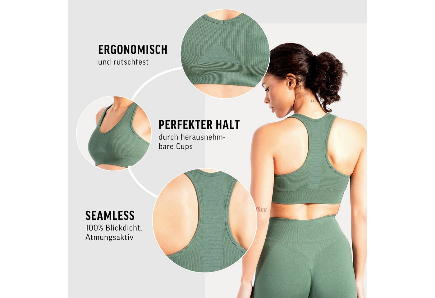 Smilodox Sport-BH Amaze Pro, Seamless Sport Bra Gerippter Stoff Fitness Yoga Alltag Raberback Top, Atmungsaktiv, ohne Bügel, Fitness – Bild 5 von 5