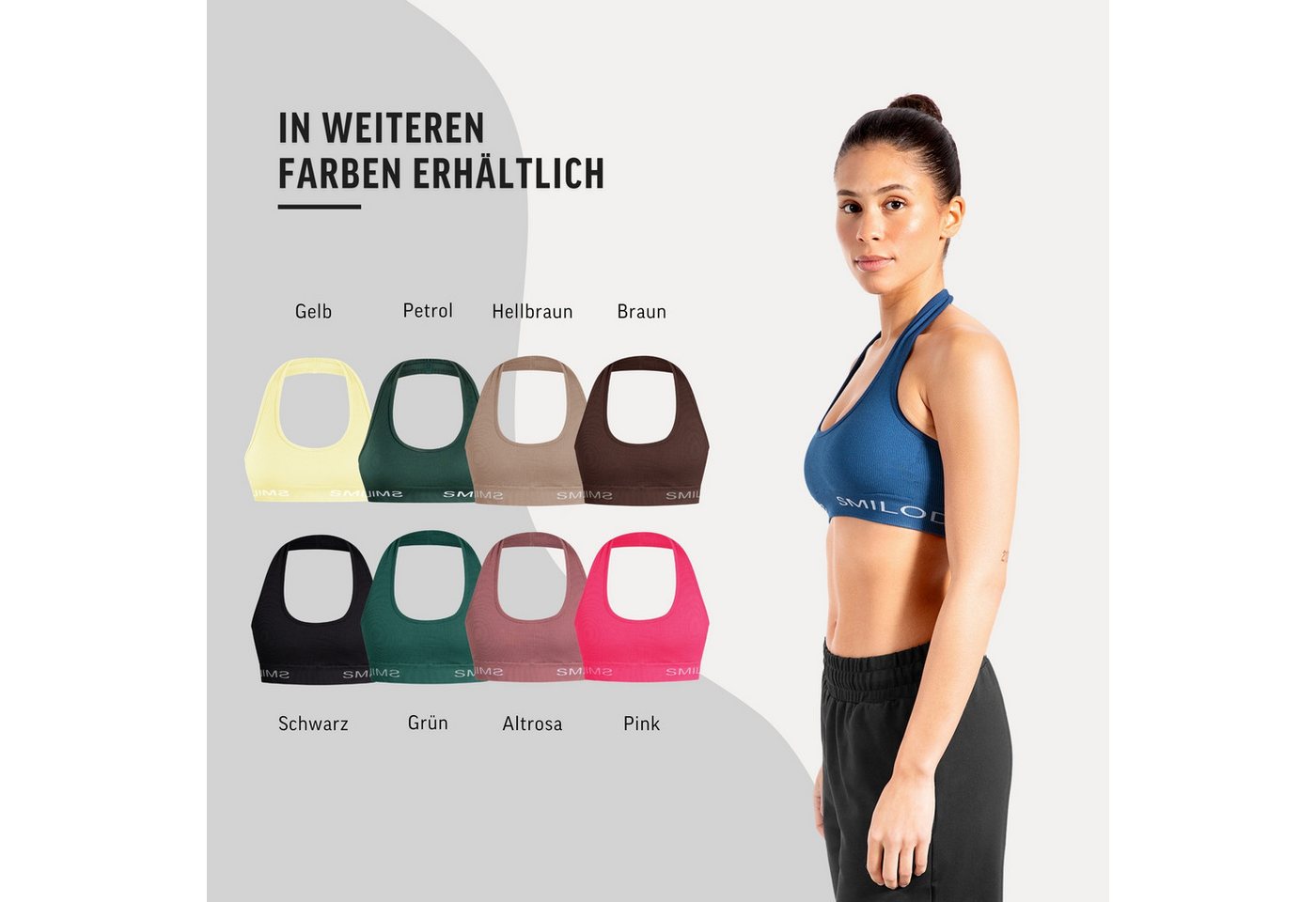 Smilodox Sport-BH Azura, Seamless Sport Top Rückenfrei Starker Halt Fitness Alltag Scrunch Bra ohne Bügel Atmungsaktiv Yoga Gym Bustier Schriftzug – Bild 4 von 5