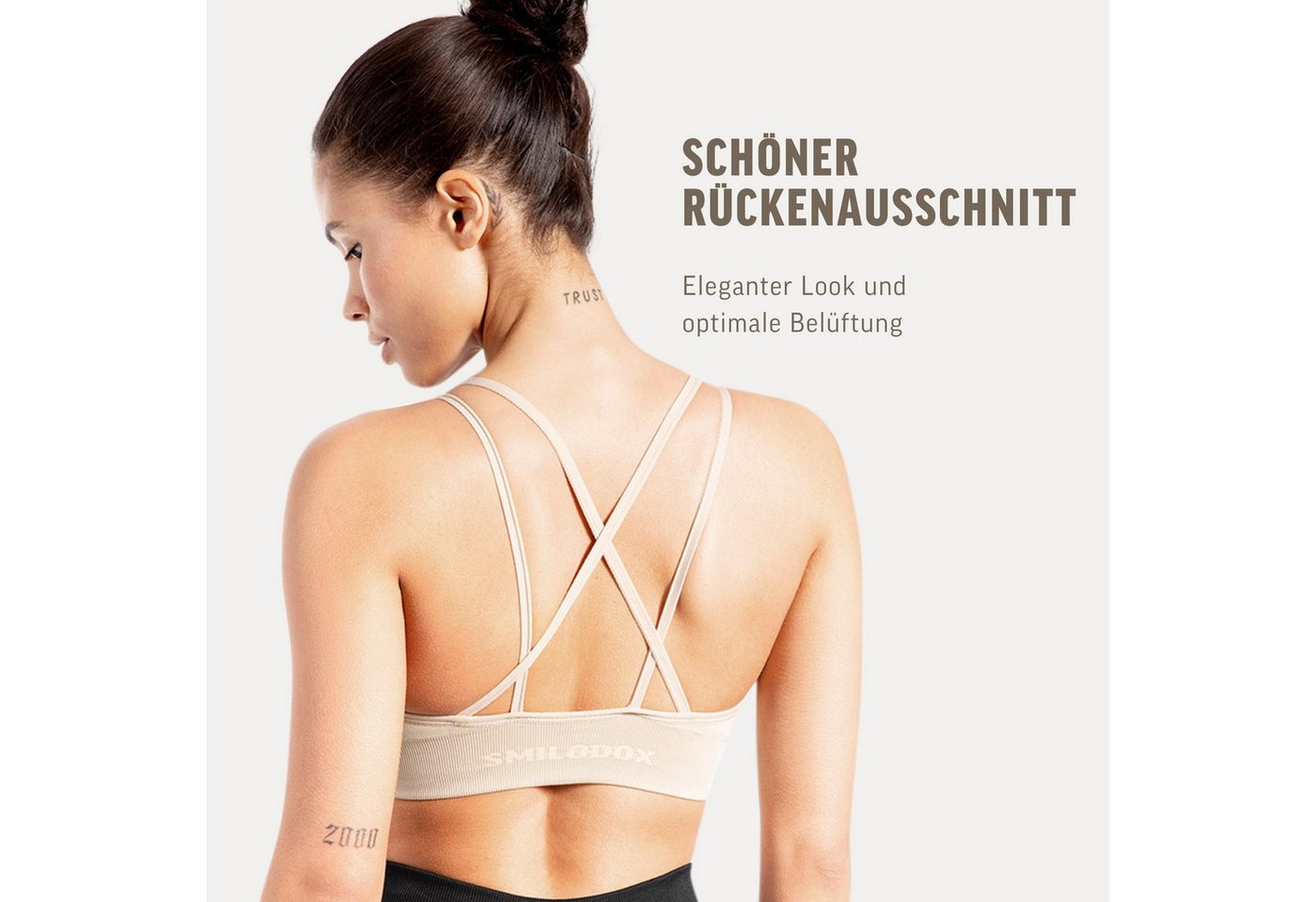 Smilodox Sport-BH Katrin, Crop Top V-Ausschnitt Fester Halt Fester Halt Yoga Alltag Sport Bra Atmungsaktiv ohne Bügel Fitness Gym Scrunch Bustier – Bild 3 von 5