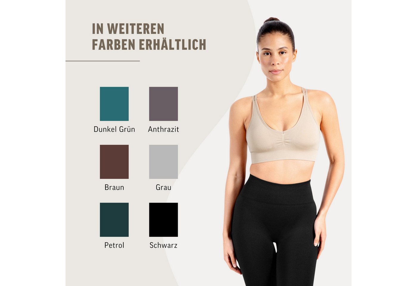 Smilodox Sport-BH Katrin, Crop Top V-Ausschnitt Fester Halt Fester Halt Yoga Alltag Sport Bra Atmungsaktiv ohne Bügel Fitness Gym Scrunch Bustier – Bild 4 von 5