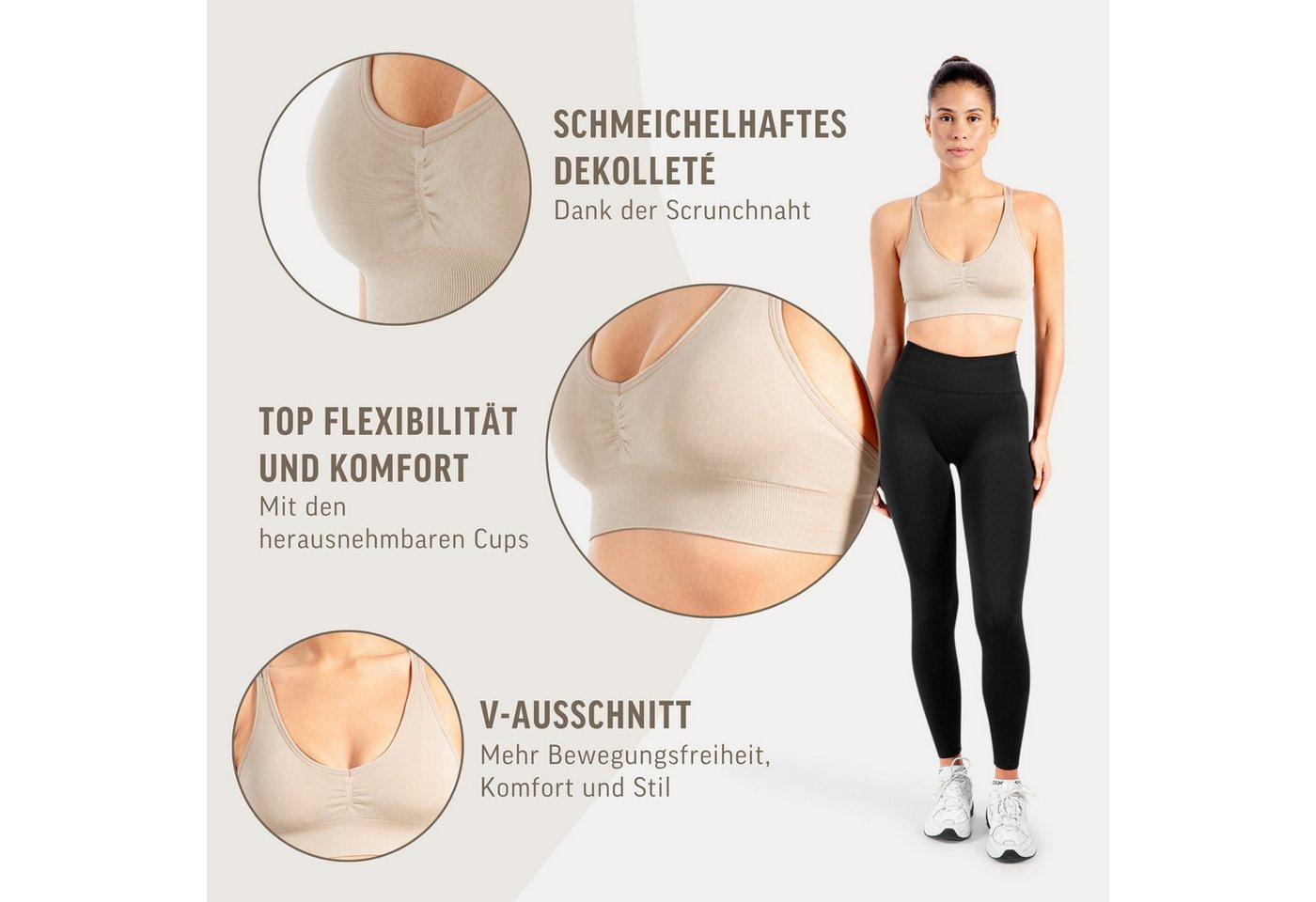 Smilodox Sport-BH Katrin, Crop Top V-Ausschnitt Fester Halt Fester Halt Yoga Alltag Sport Bra Atmungsaktiv ohne Bügel Fitness Gym Scrunch Bustier – Bild 5 von 5