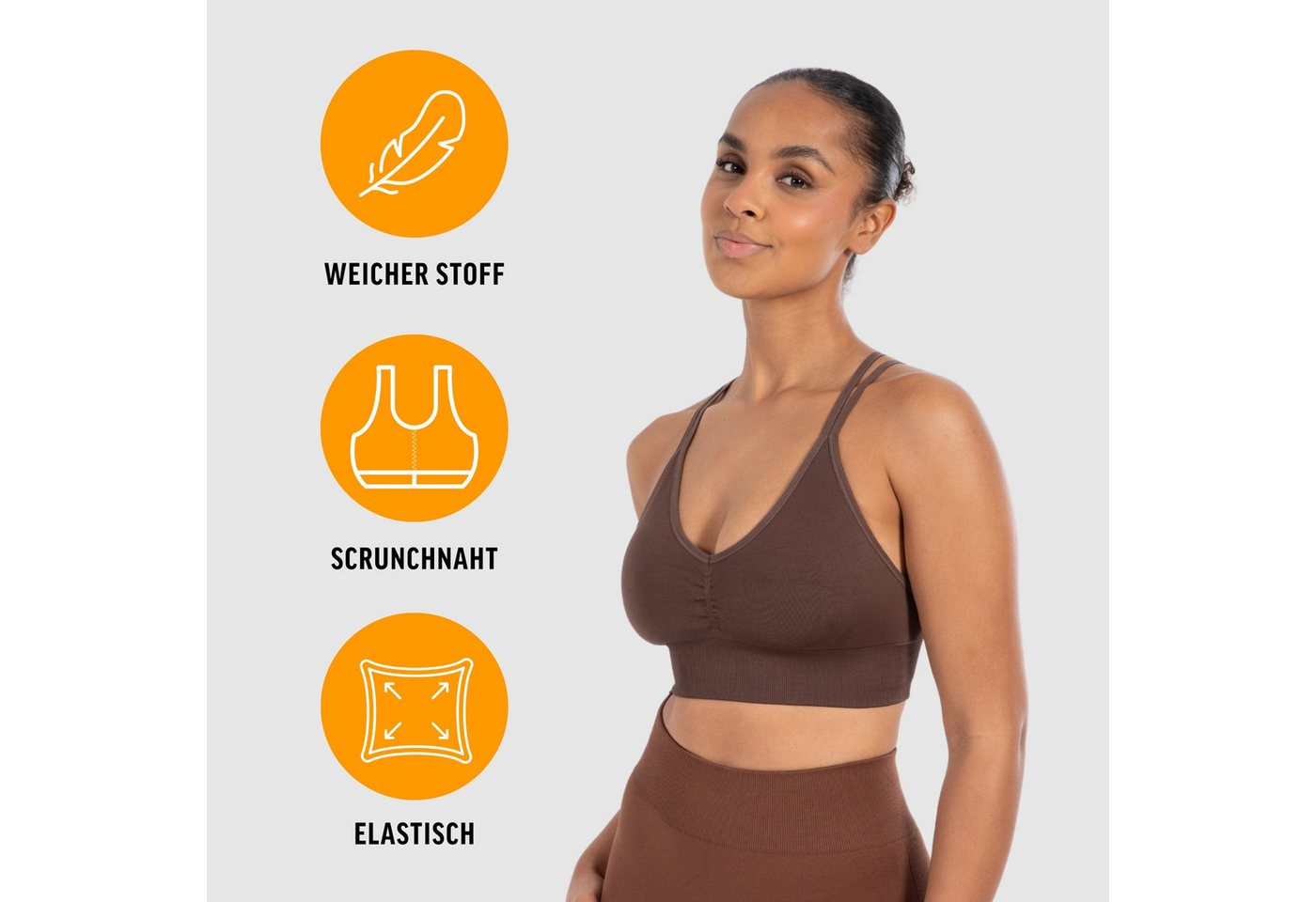 Smilodox Sport-BH Katrin, Crop Top V-Ausschnitt Fester Halt Fester Halt Yoga Alltag Sport Bra Atmungsaktiv ohne Bügel Fitness Gym Scrunch Bustier – Bild 2 von 5