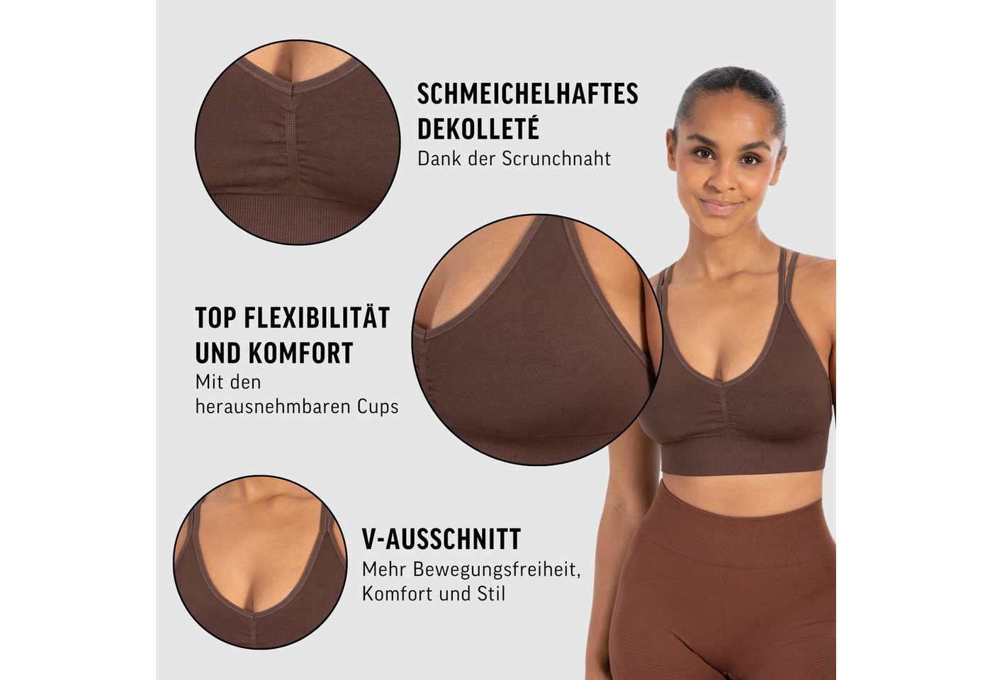 Smilodox Sport-BH Katrin, Crop Top V-Ausschnitt Fester Halt Fester Halt Yoga Alltag Sport Bra Atmungsaktiv ohne Bügel Fitness Gym Scrunch Bustier – Bild 5 von 5