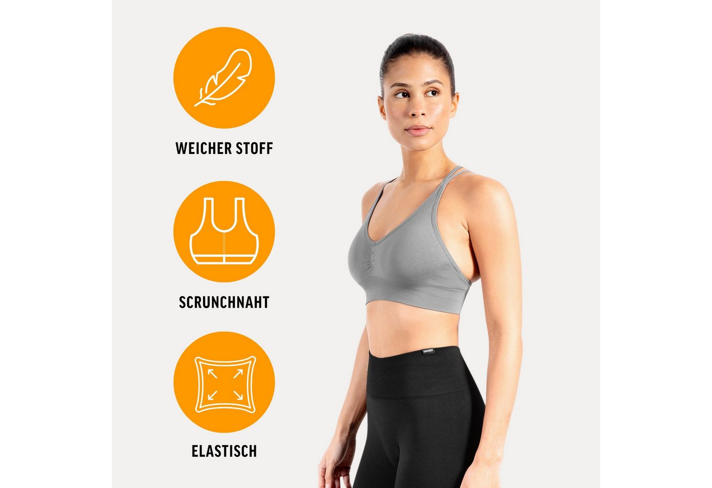 Smilodox Sport-BH Katrin, Crop Top V-Ausschnitt Fester Halt Fester Halt Yoga Alltag Sport Bra Atmungsaktiv ohne Bügel Fitness Gym Scrunch Bustier – Bild 2 von 5