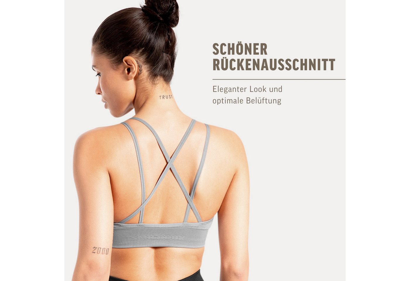Smilodox Sport-BH Katrin, Crop Top V-Ausschnitt Fester Halt Fester Halt Yoga Alltag Sport Bra Atmungsaktiv ohne Bügel Fitness Gym Scrunch Bustier – Bild 3 von 5