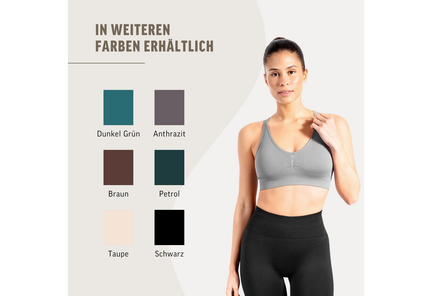 Smilodox Sport-BH Katrin, Crop Top V-Ausschnitt Fester Halt Fester Halt Yoga Alltag Sport Bra Atmungsaktiv ohne Bügel Fitness Gym Scrunch Bustier – Bild 4 von 5
