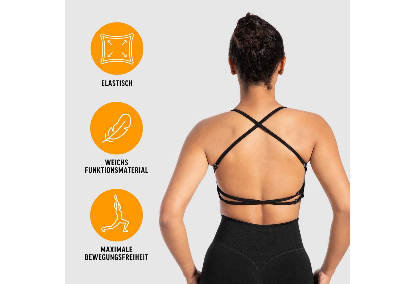Smilodox Sport-BH Sena, Shaped Fit Top, offener Rücken, überkreuzte Träger Push Up BH, atmungsaktives Material, leichtes Training Freizeit – Bild 2 von 5